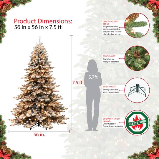 7.5ft. Pre-Lit Flocked Royal Majestic Spruce Artificial Christmas Tree, Clear Lights